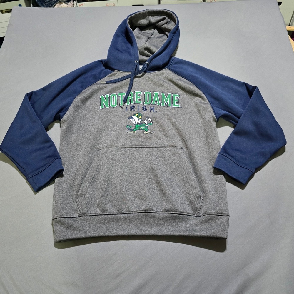 Campus Drive Notre Dame Hoodie Mens Size Small Grey Navy Blue Irish Embroidered